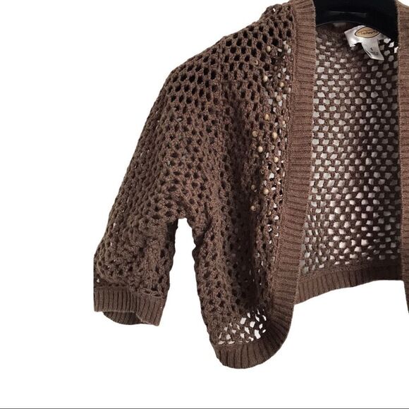 Talbots Crochet Beaded Crop Jacket Brown Size 6 - Picture 6 of 8